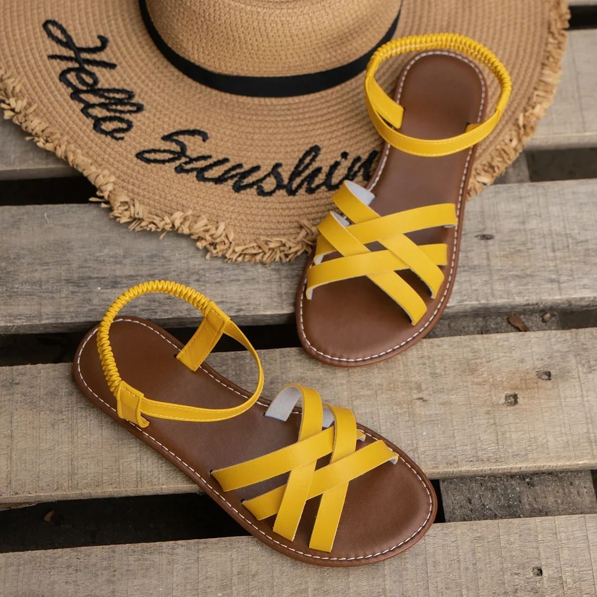 Womens Flat Sandals Lightweight Comfort Sandals With Elastic Band Easy Fit