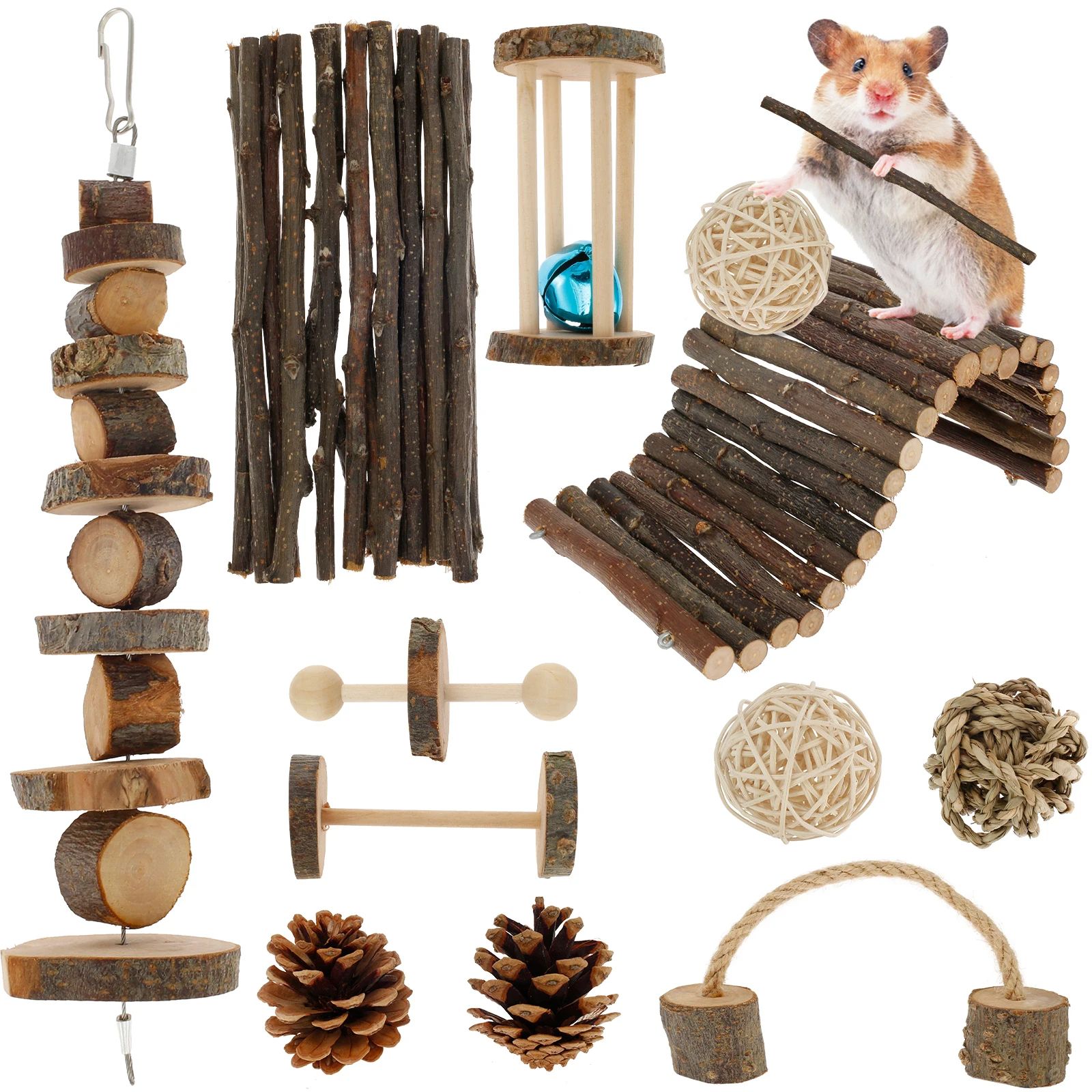 Natural Wooden Small Pet Chew Toy Set