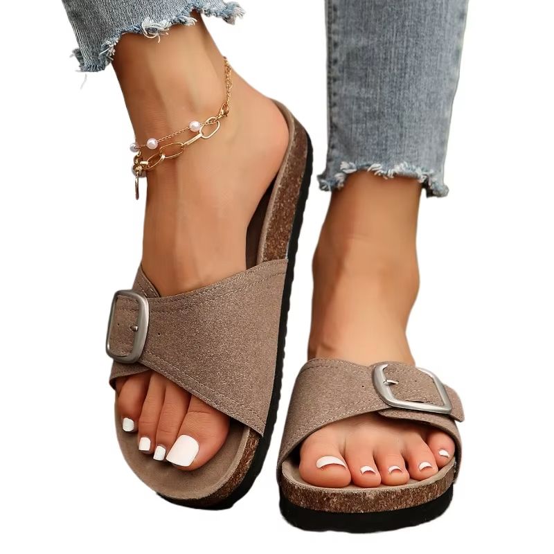 Women's Flat Sandals – Non-Slip Summer Flip Flops with Buckle Strap