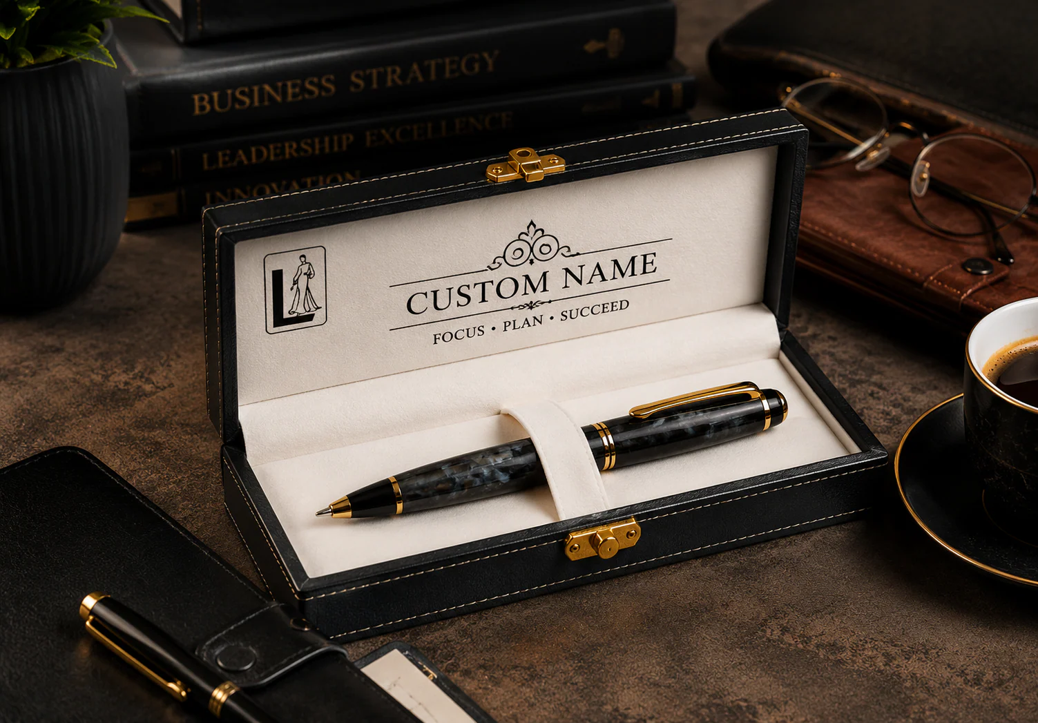 Luxury Black Marble Pen Gift Set with Personalized Presentation Box