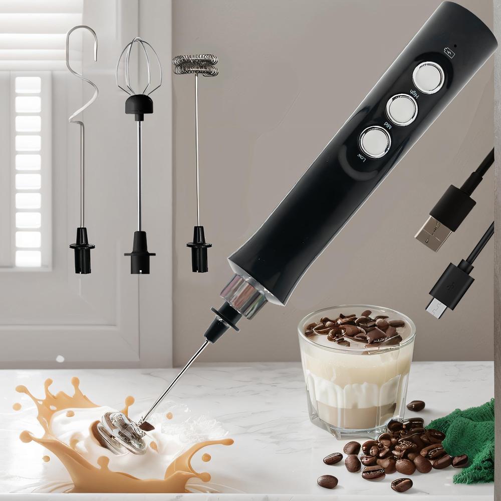 Wireless Rechargeable Electric Milk Frother - Speeds Handheld Foam Maker for Latte, Cappuccino & Hot Chocolate - USB