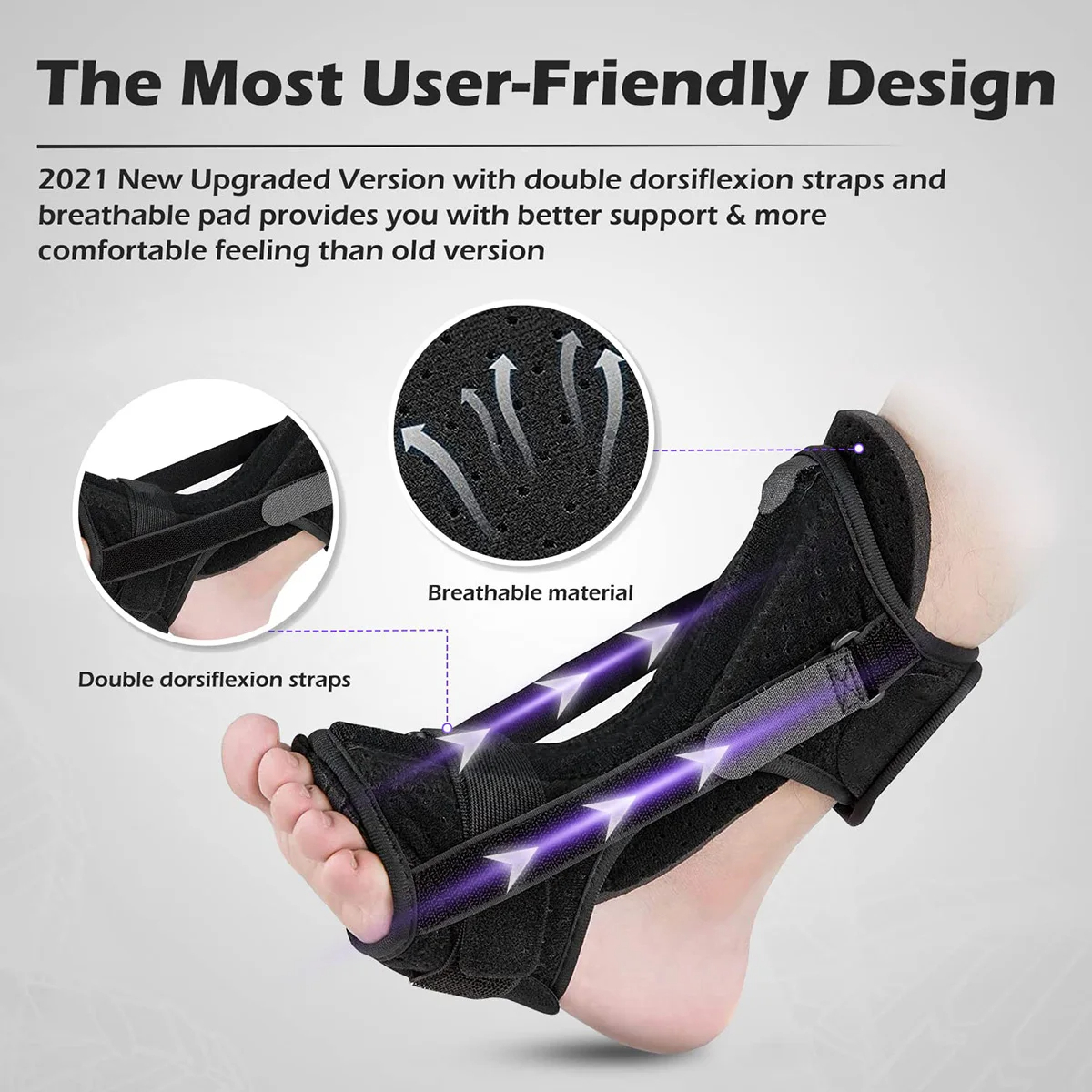Orthotic Brace for Foot, Breathable Adjustable Night Splint, Plantar Fasciitis & Achilles Tendonitis Support