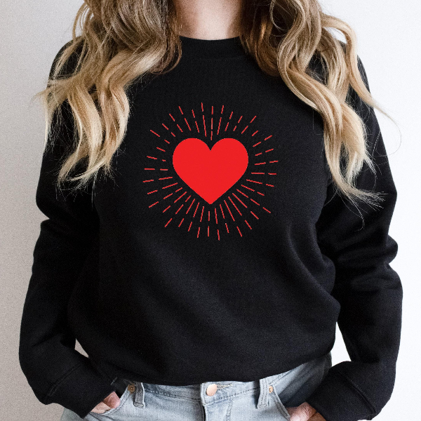 Valentines Day Heart Shirt | Cute Red Heart Sweatshirt for Women & Dog Mom Gift Tee