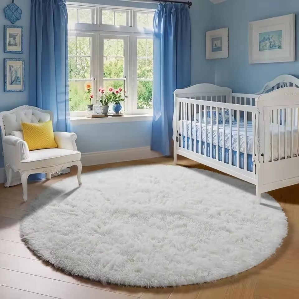 Cloud-Soft Circular Plush Rug | Ultra-Fluffy Kids' Bedroom Play Mat & Nursery Decor