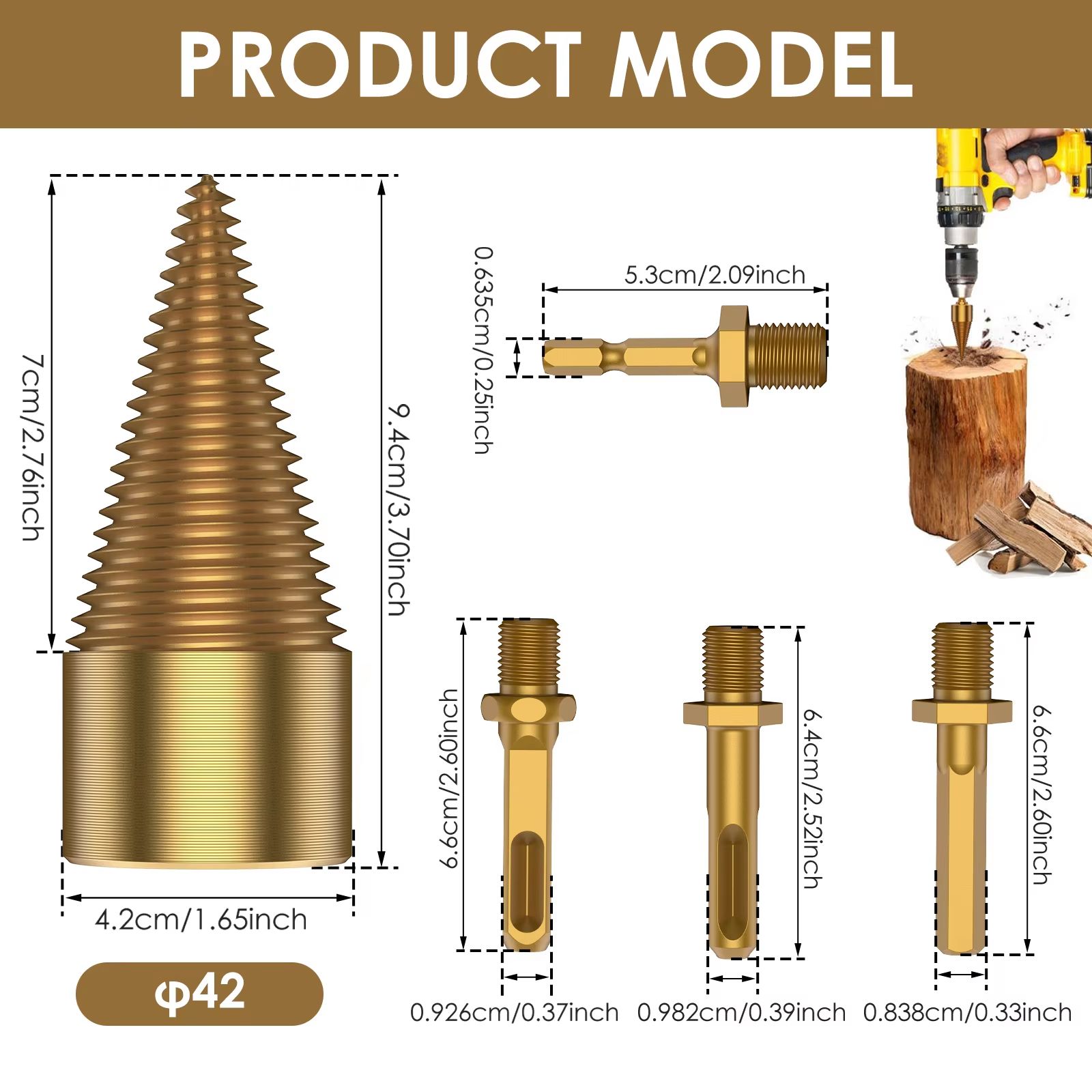 Heavy Duty Firewood Log Splitter Drill Bit High Carbon Steel Wood Splitting Cone (1/2/4PCS)