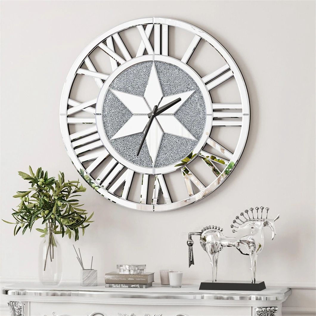 60cm Mirrored Roman Numeral Skeleton Wall Clock – Elegant Large Wall Clock Decor