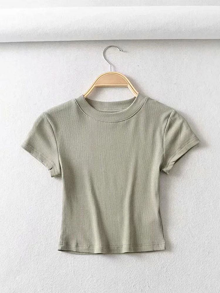 Women's Skinny Fit Crop Tops, Summer Sexy Short Sleeve O-Neck Elastic T-Shirt for Women