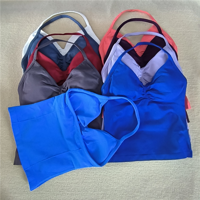 Sexy V Neck Gym Tank Top Seamless Sports Running Tank Slim Fit Yoga Padded Workout Vest for Women