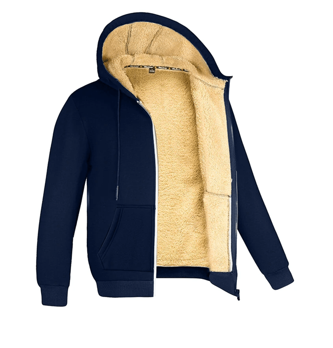 Mens Lambswool Fleece Hoodie Winter Warm Zipper Jacket
