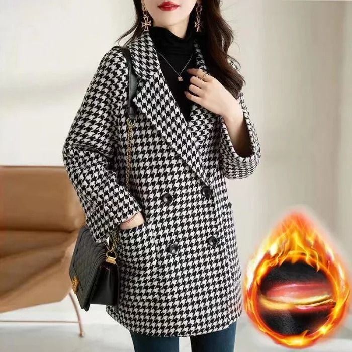 Thousand Birds Plaid Woolen System | Premium Raglan Sleeve Fleece-Lined Thickened Overcoat & Winter Yarn Infrastructure