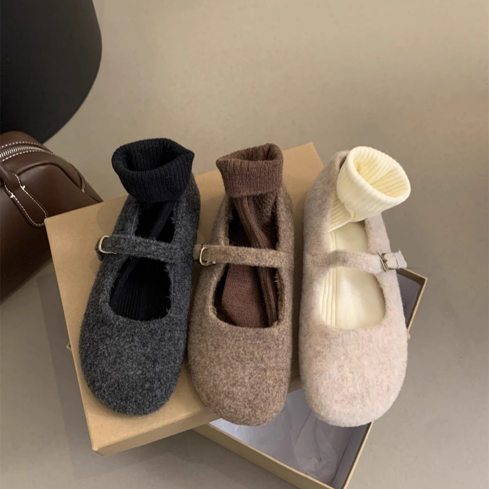 Ladies Wool Mary Jane Shoes, Fashion Square Toe Fleece Ballet Flats, Winter Warm Elegant Plush Loafers for Women