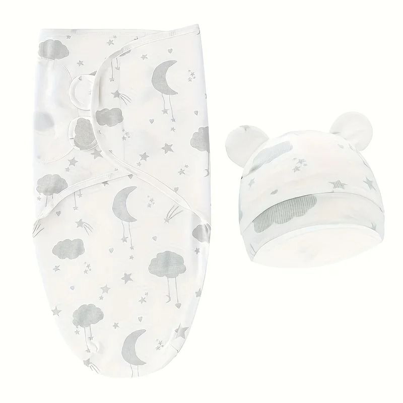 Soft Baby Swaddle Blanket with Hat Newborn Sleeping Wrap Gift Set