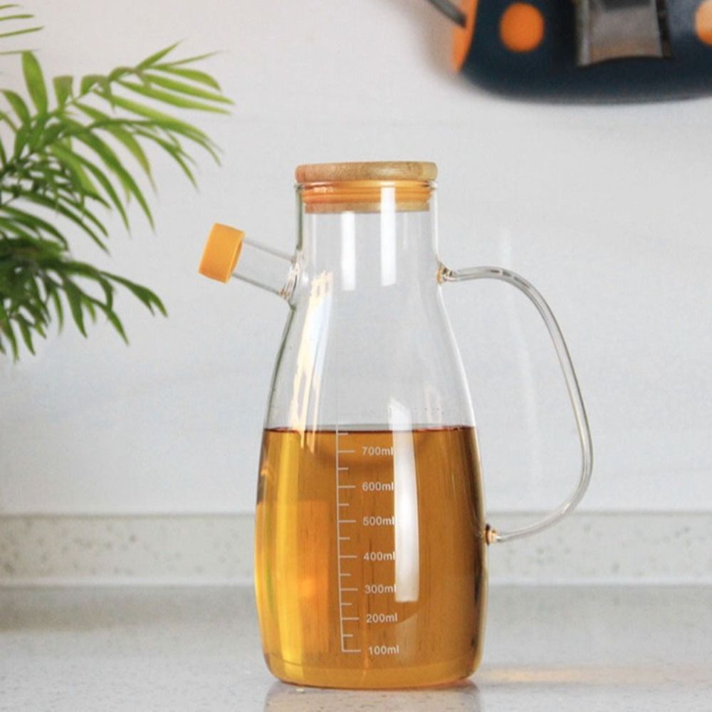 Transparent Oil Bottle with Lid, Heat-Resistant Glass Oil Pot, Kitchen Oil Dispenser, Vinegar Tank with Handle