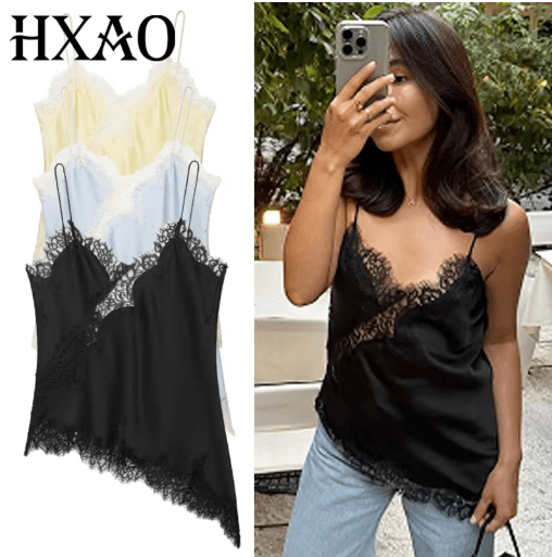 HXAO Y2K Lace Asymmetrical Top Backless Off Shoulder Summer Camisole