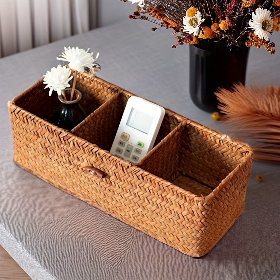 Rectangular Vintage Shelf, Handcrafted Woven Storage Basket, Partitioned Storage Box for Home Storage