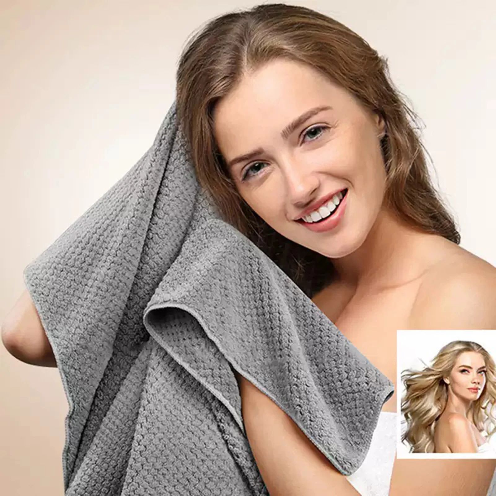 Large Microfiber Hair Towel Wrap – Ultra Soft Quick-Dry Anti-Frizz Hair Turban with Elastic Loop