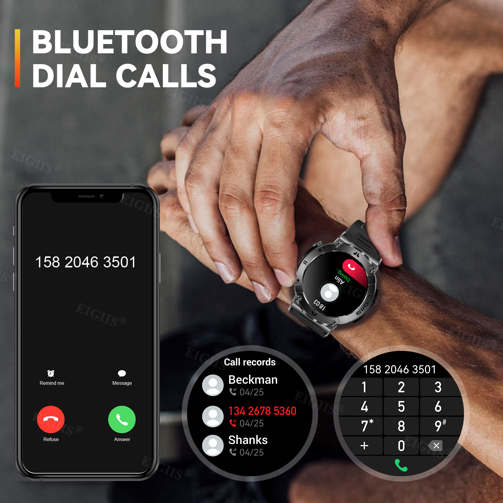 Smart Watch Men TFT Screen Bluetooth Call, Blood Pressure, Fitness Health Tracker, Custom Dial Waterproof Smartwatch