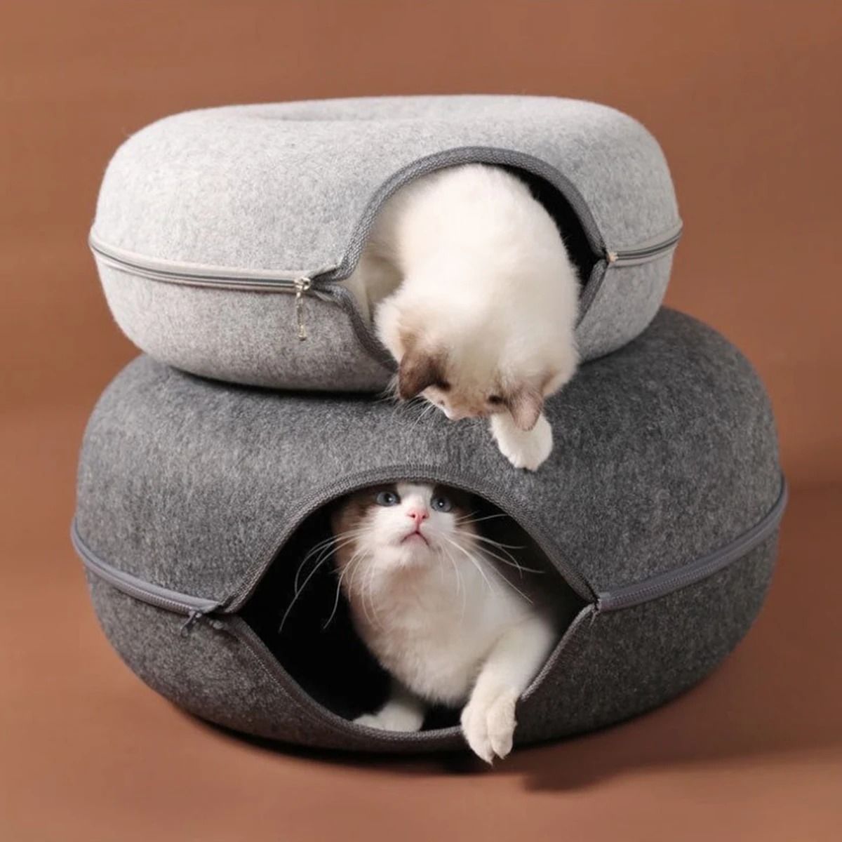 Felt Donut Cat Tunnel Bed with Breather Hole and Interactive Play Hideout