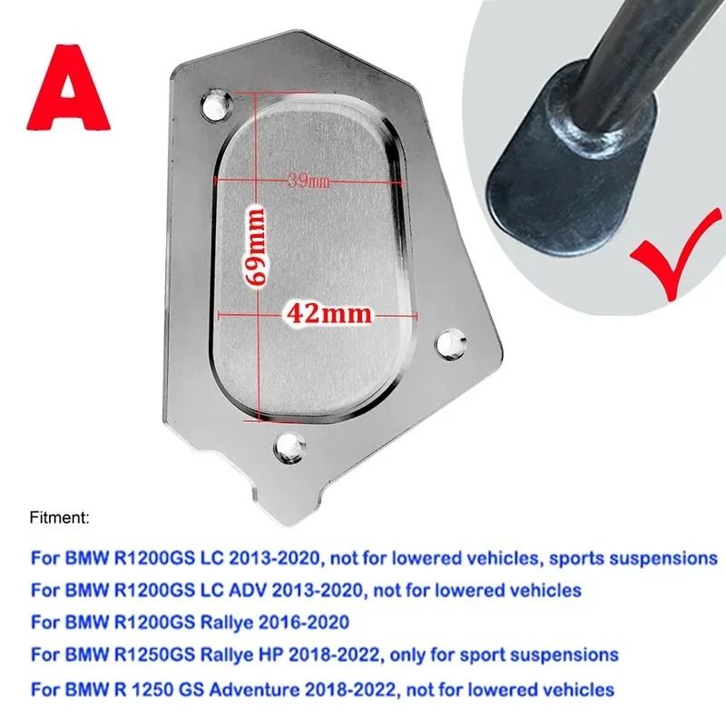 BMW R1250GS & R1200GS Adventure Kickstand Extension Pad | CNC Side Stand Plate for LC Rallye & HP