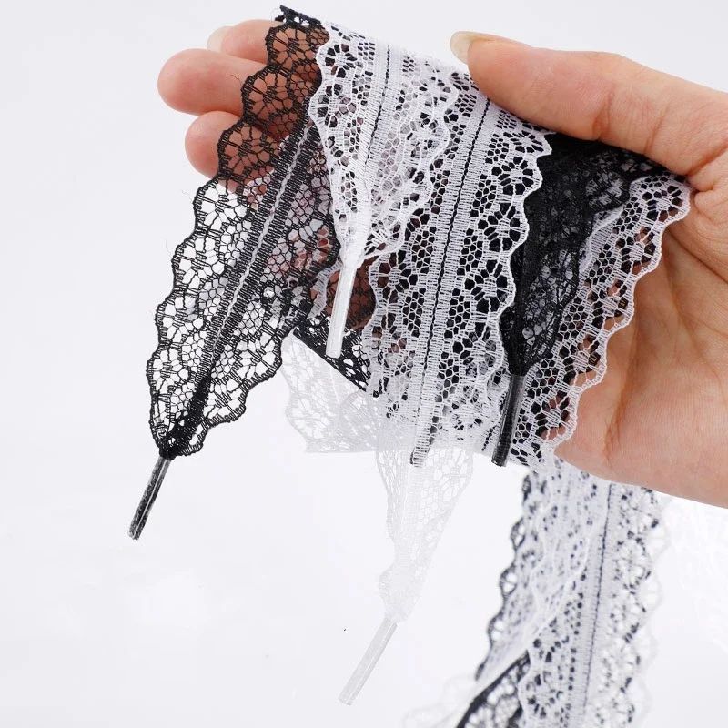 Lace Shoelaces 2.9cm Wide Flat Ribbon Laces for Sneakers and Ballet Shoes