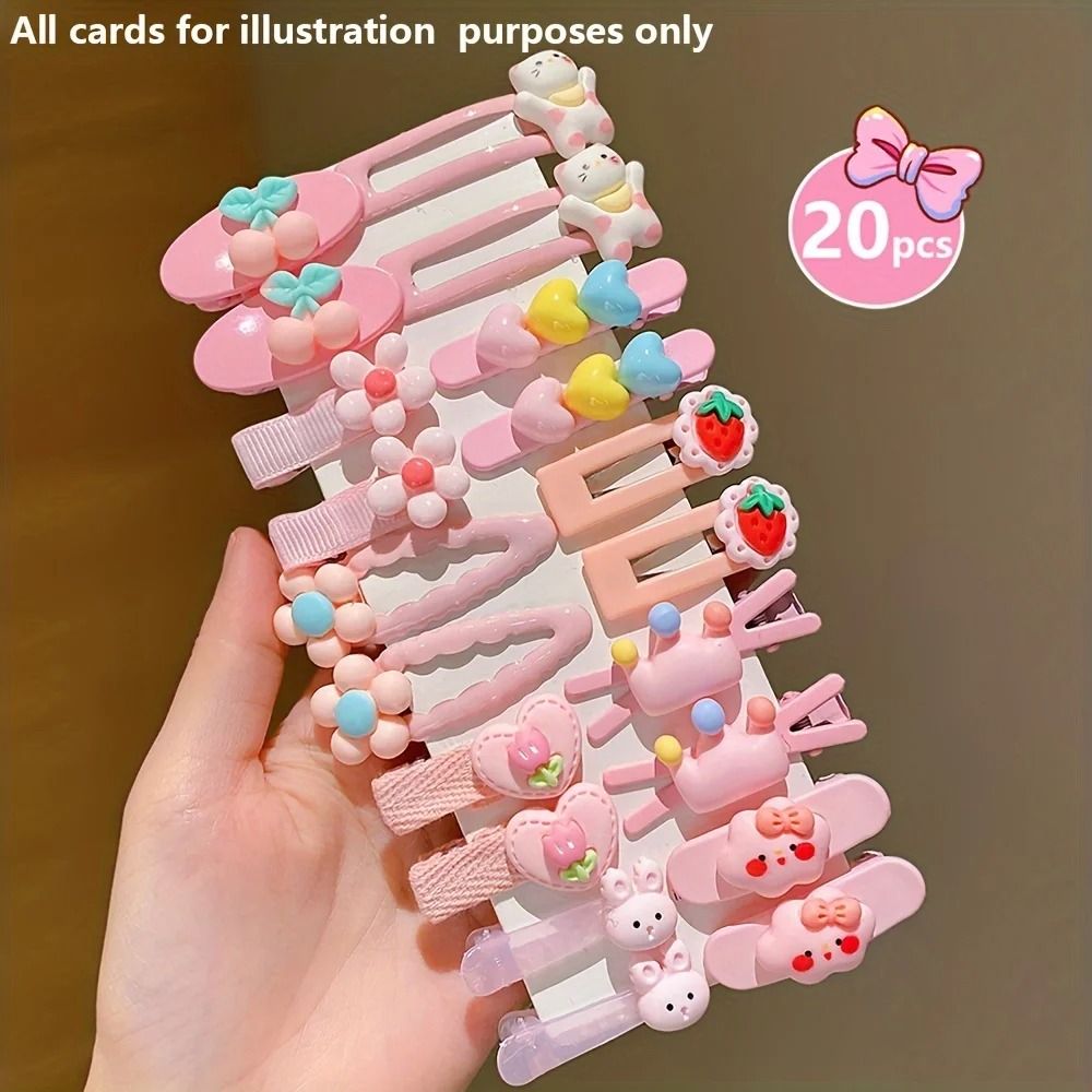 20-Piece Sweet & Versatile Hairpin Set – Cute Pastel Hair Clips with Floral, Fruit & Animal Motifs for Girls