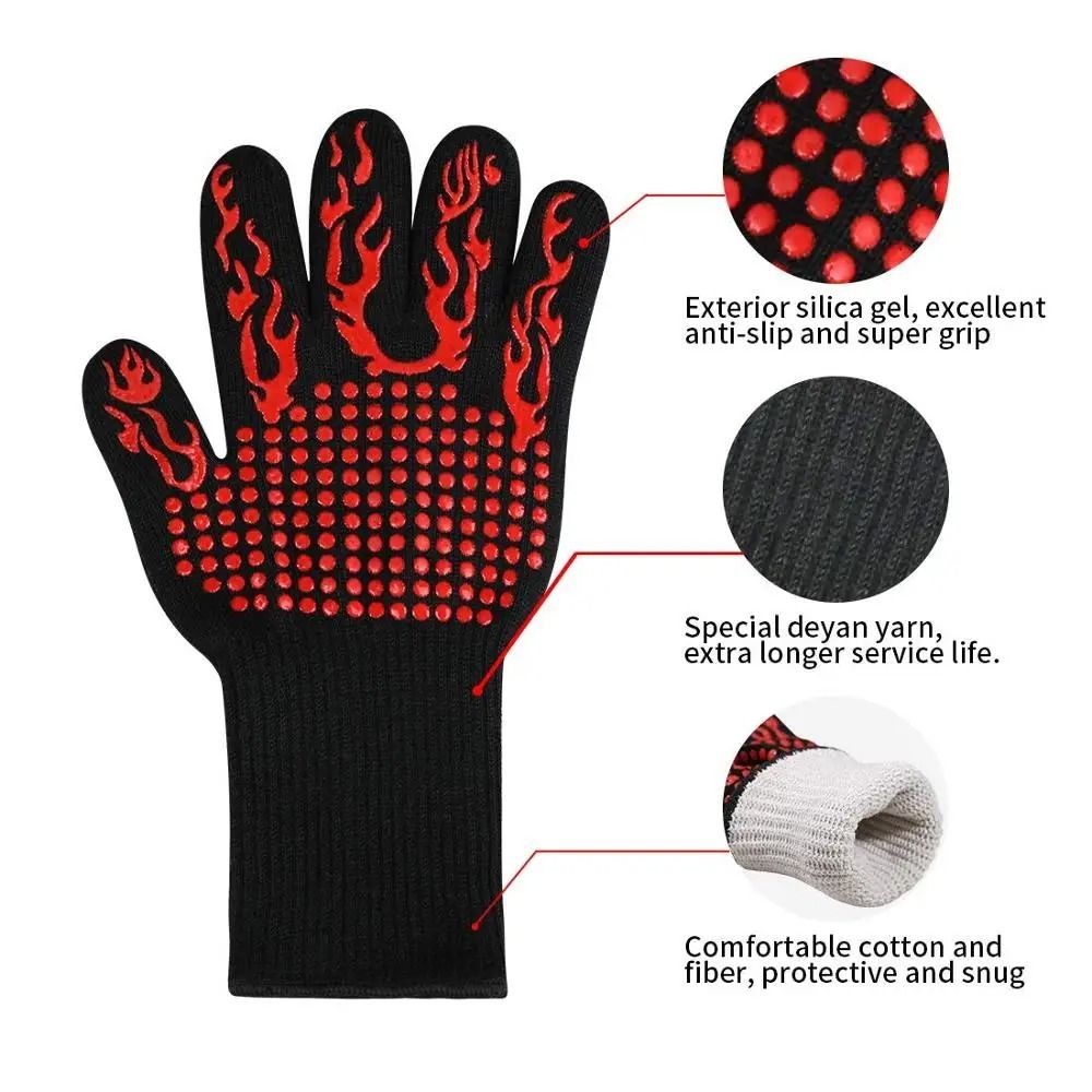 LMETJMA Extreme Heat Resistant BBQ Grill Gloves 1472°F (800°C) Non-Slip Silicone Oven Mitts