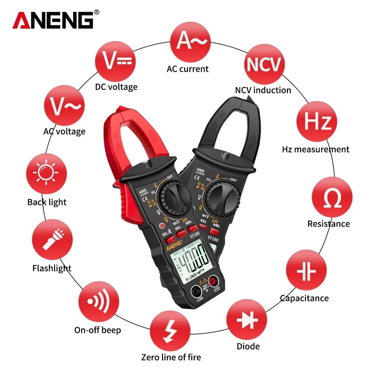 ANENG ST180 Clamp Meter Digital 4000 Counts AC DC Multimeter