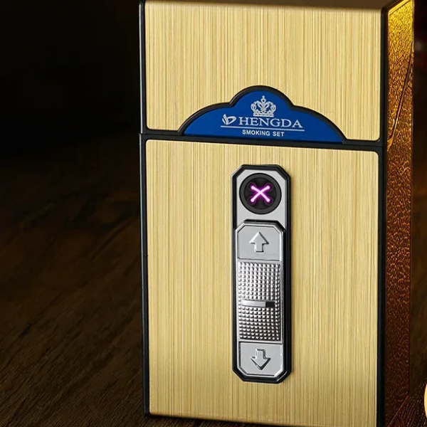 Waterproof Moisture Resistant Cigarette Case, Thick Double Arc Pulse USB Charging Lighter for Outdoor Smoking Use