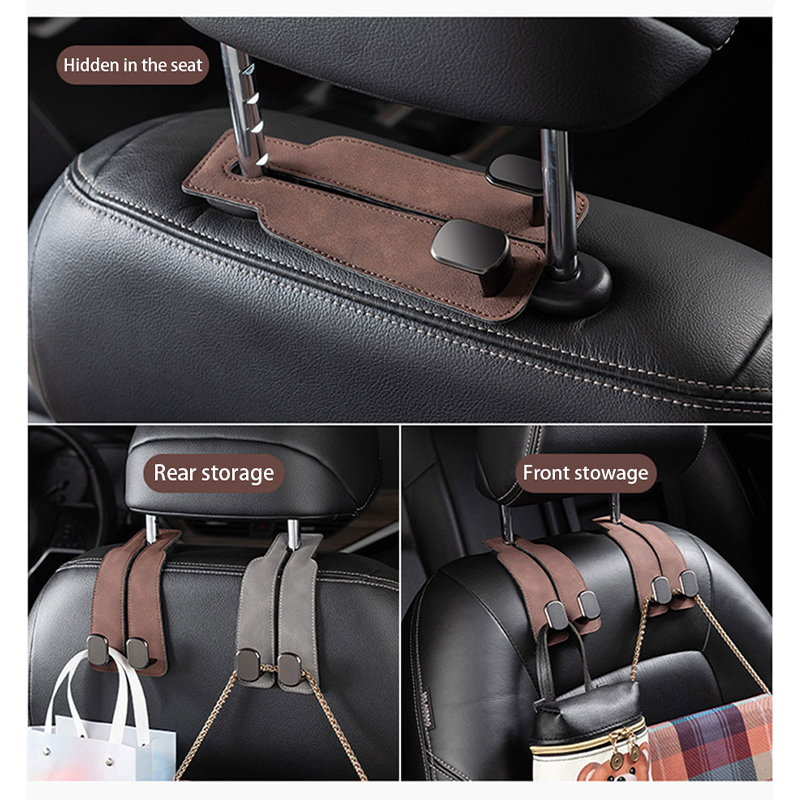 Universal Car Headrest Hook Premium Suede Rear Seat Hanging Dual Hook Hanger with Large Load-Bearing Alloy Design