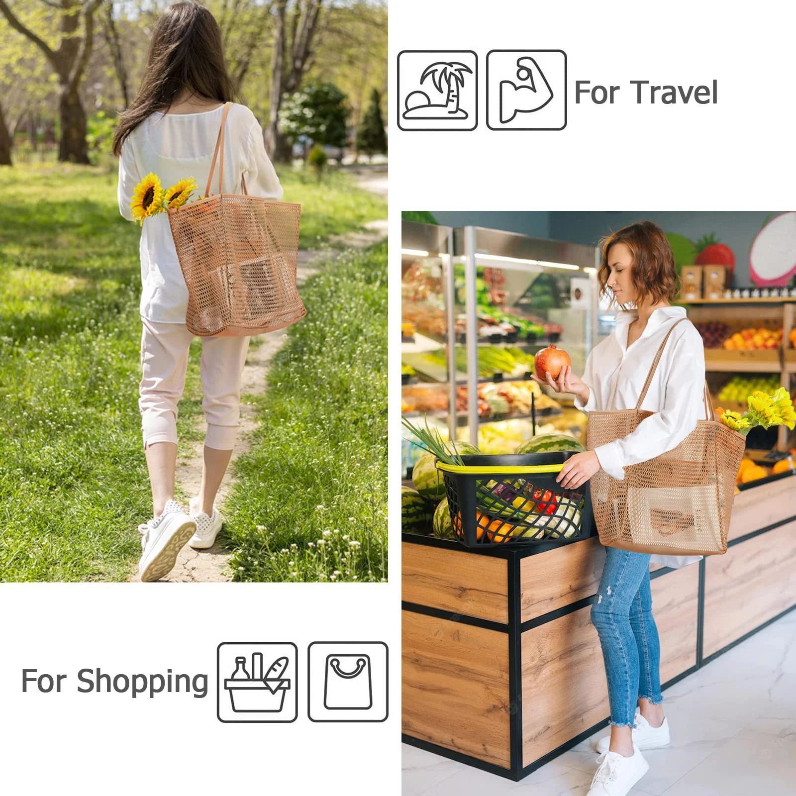 Large Mesh Beach Tote Shoulder Bag