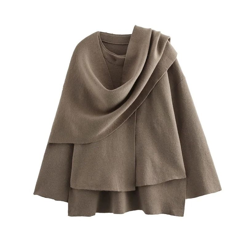 Women Plush Winter Coat with Asymmetric Scarf Collar
