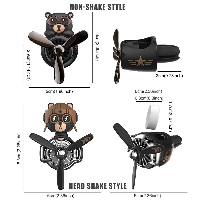 Rotating Airplane Pilot Bear Car Air Freshener Vent Clip Diffuser