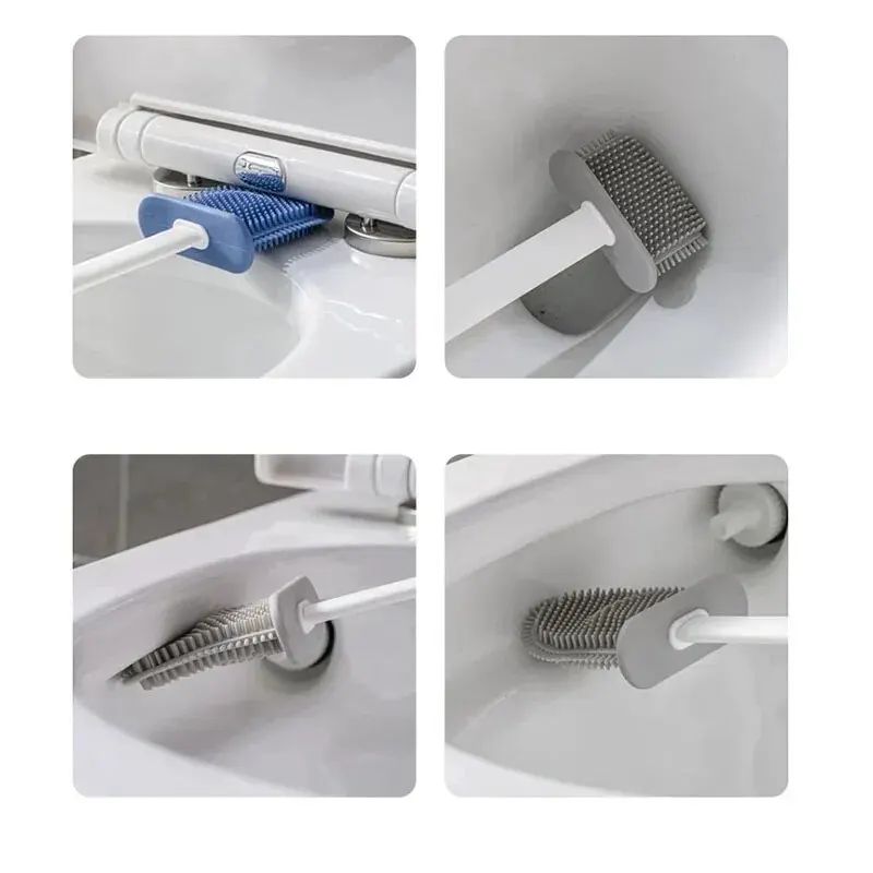 Double-use Silicone Toilet Brush, Bathroom Wall Cleaning Tool Set, Non-dead Angle Toilet Brush, Wall Hanging Household