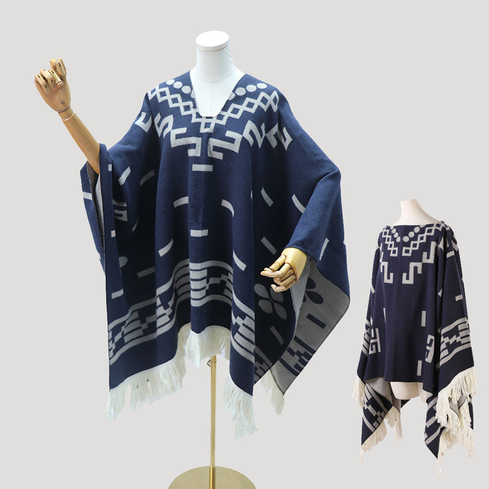 Unisex Cool Fashion Cowboy West Style Pullover Cape, Soft Acrylic Cashmere Poncho, Long Wrap Cloak Overcoat, All Season
