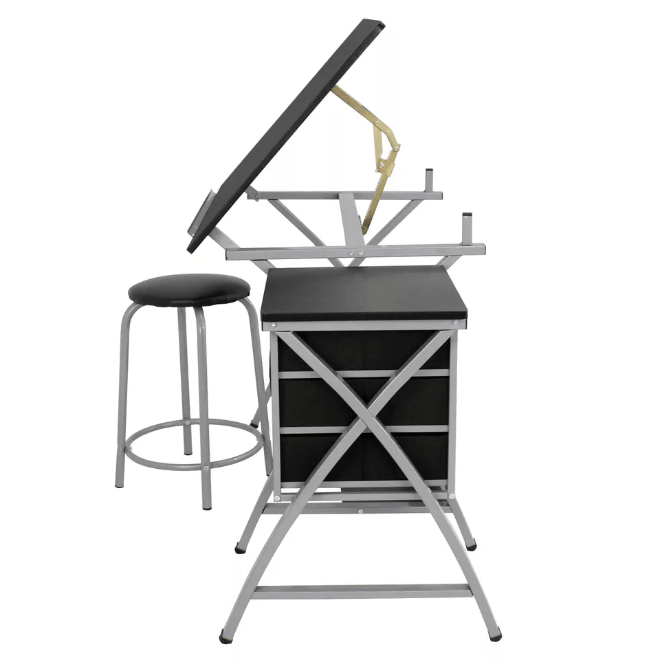 Adjustable Drafting Table Art & Craft Drawing Desk with Stool, Folding Art Hobby Workstation, 3 Drawers, Robust MDF/PVC