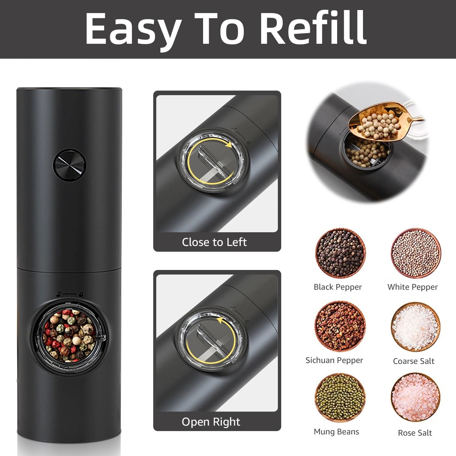 Electric Automatic Salt & Pepper Grinder with LED Light and Adjustable Coarseness
