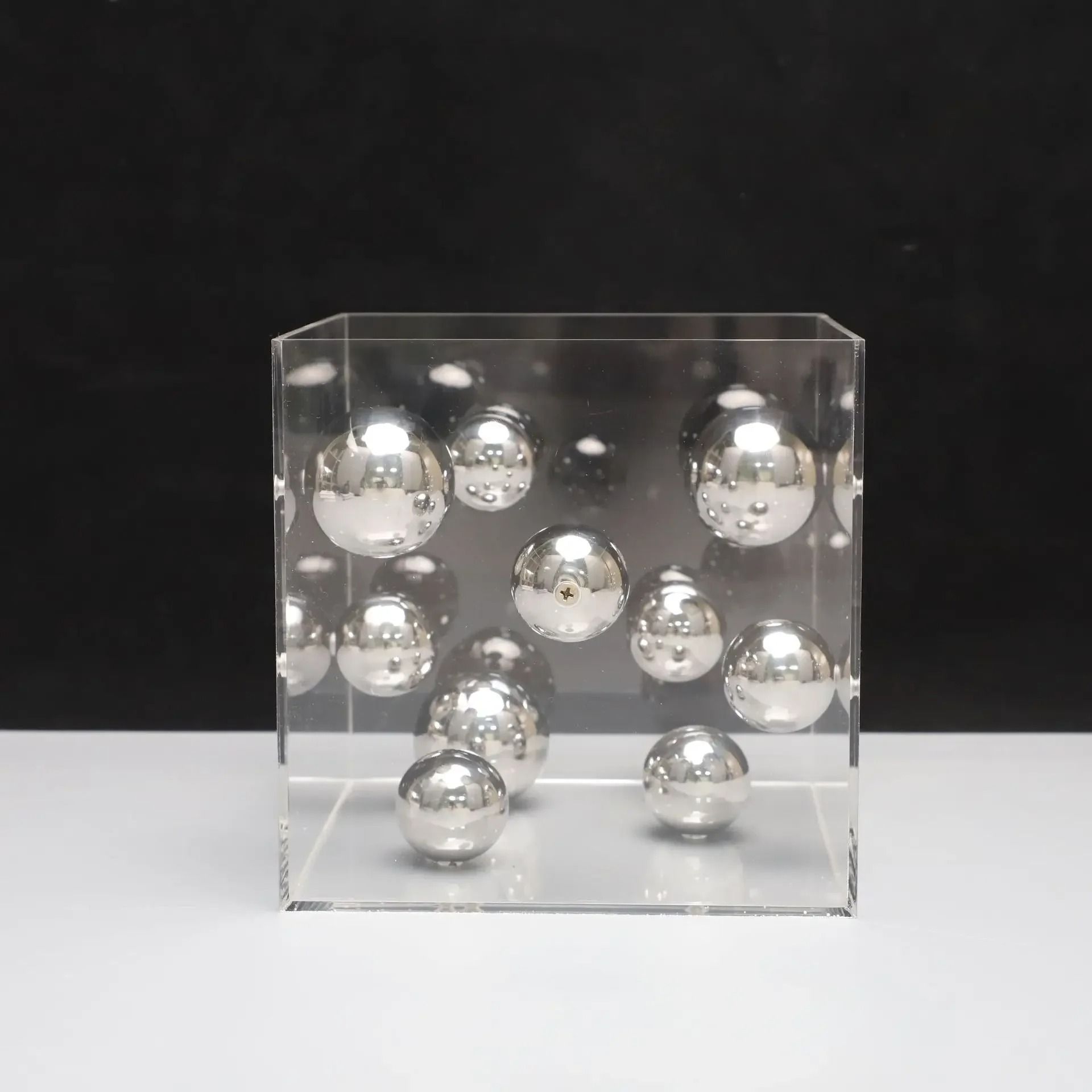 Geometric Metal Decor Sculpture in Acrylic Display Box for Modern Minimalist Home Styling