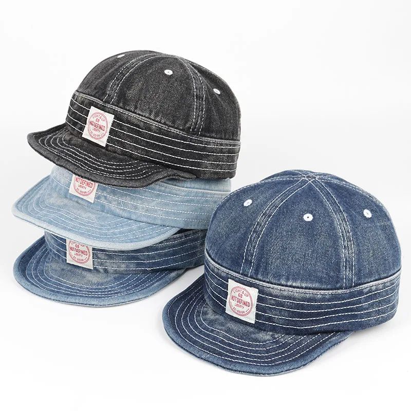 Vintage Short Brim Denim Baseball Cap – Adjustable Unisex Streetwear Snapback