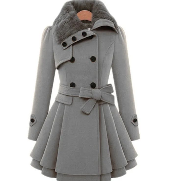 Womens Slim Sherpa-Wool System | Premium Double-Breasted Padded Coat & England Style Trench Infrastructure