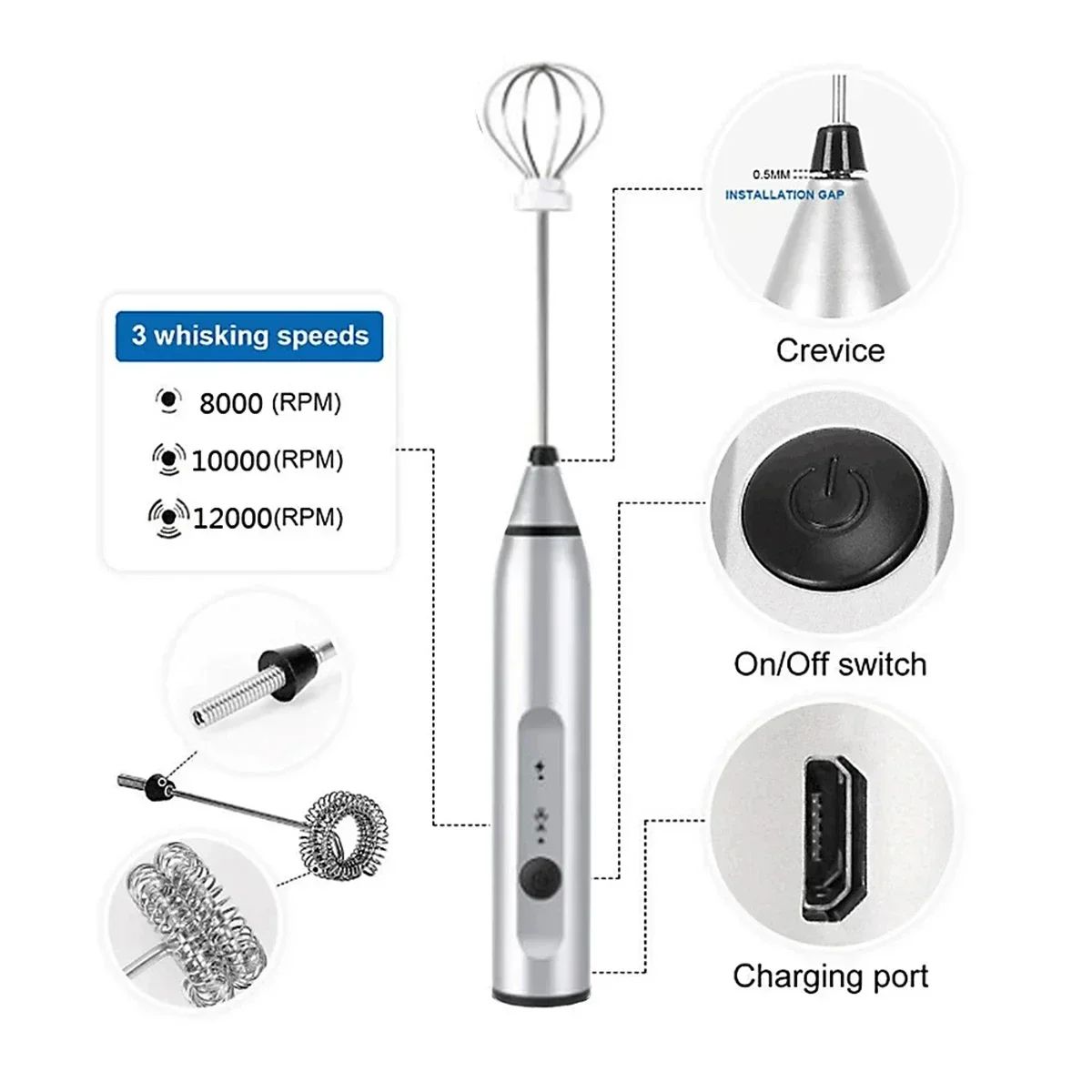 USB Rechargeable Handheld Milk Frother Wand – Electric Coffee & Matcha Foamer Whisk Mixer
