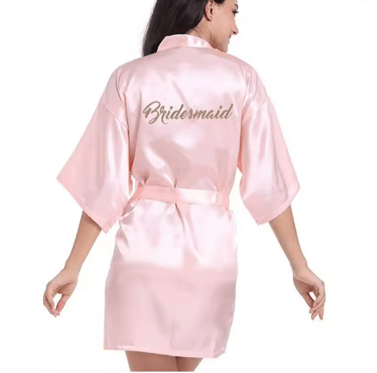 Personalized Satin Bridal Party Robe with Gold Lettering