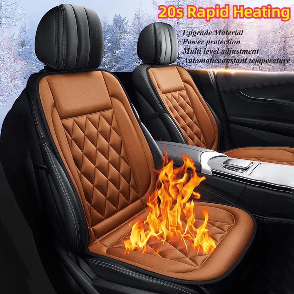 Winter Comfort Heated Car Seat Cover 12V Fast-Warm Seat Cushion with 3 Heat Levels (1–2PCS Universal Fit)