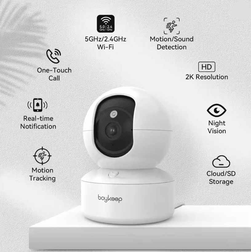 BoyKeep 3MP Smart Indoor Security Camera with Auto Tracking and 5G WiFi for Baby and Home Monitoring