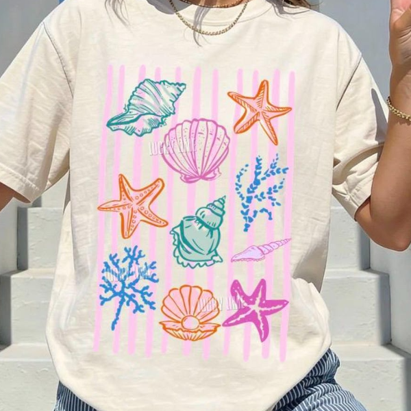 Seashell Shirt, Beach Shirt, Summer Graphic Tee, Ocean Lover, Sea Shell Tee, Summer Vacation T-shirt, Womens Beach Shirt