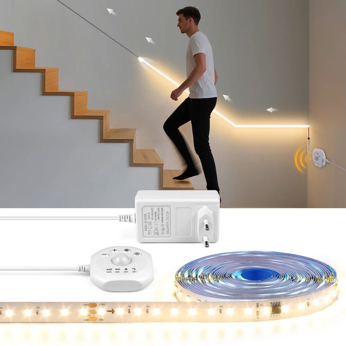 PIR Motion Sensor LED Stairs Night Light – WS2811 Addressable Chasing Strip
