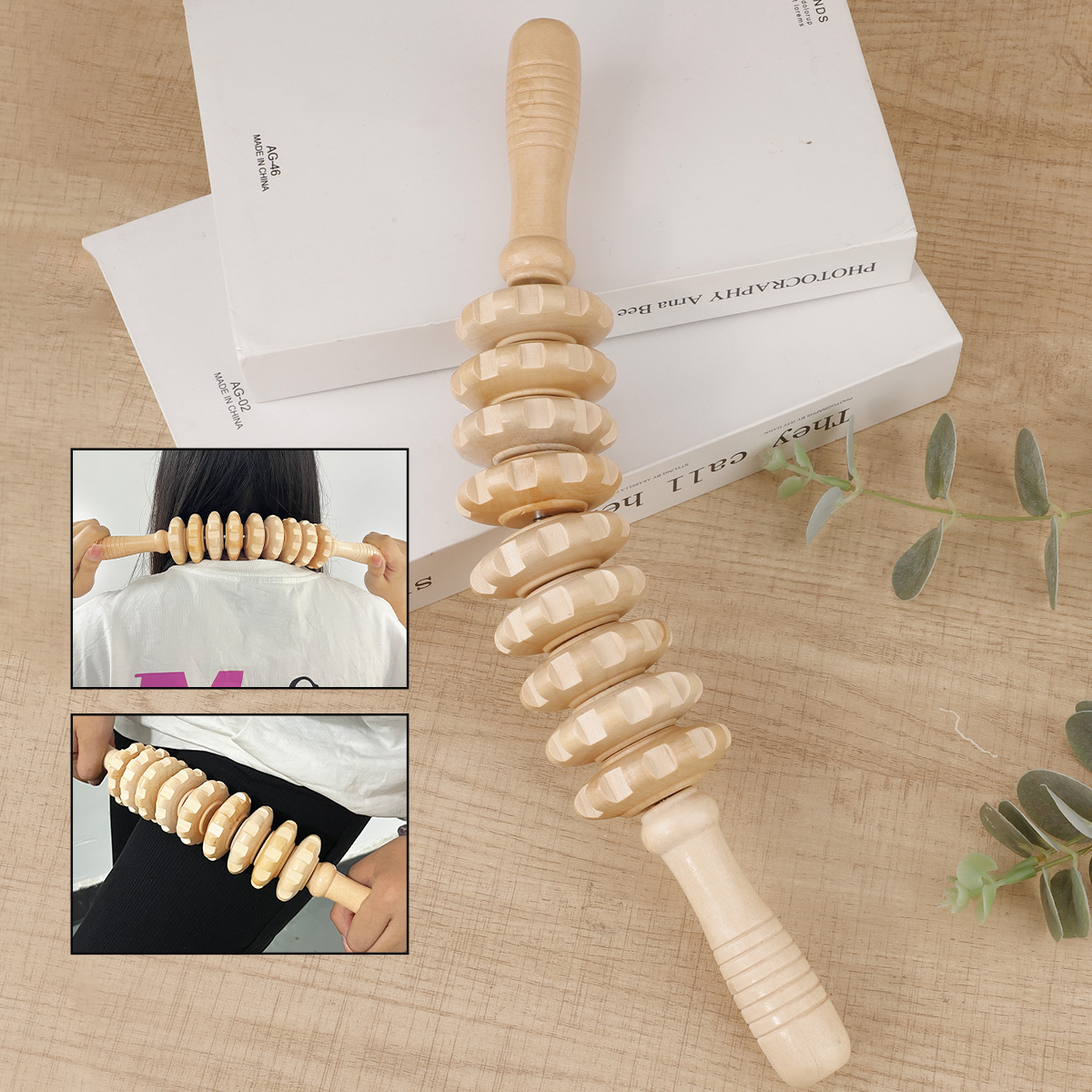 Trigger Point Wooden Therapy Massager Stick, Fascia Roller for Cellulite, Muscle Belly & Body Pain Relief
