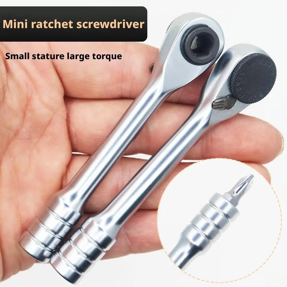 Compact 1/4 inch mini ratchet wrench with 72 tooth ratchet wrench drive, magnetic bit holder, reversible switch