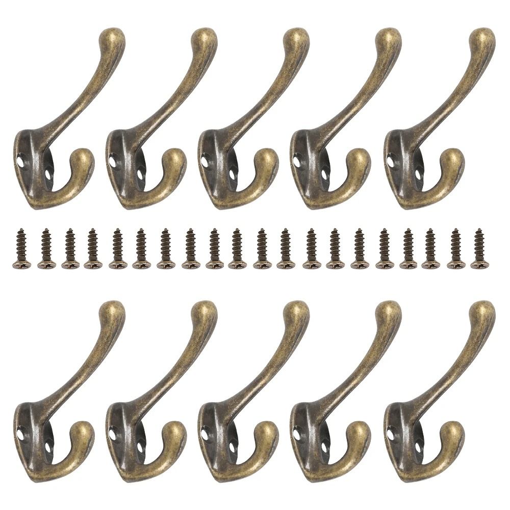 10/20 Pcs Wall Mounted Dual Coat Hooks - Bronze Vintage Style