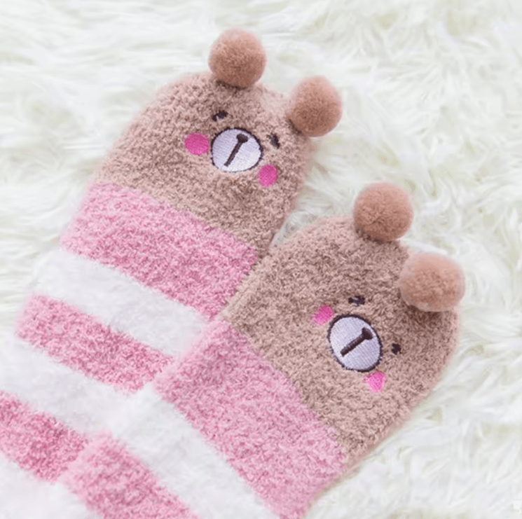 Kawaii Animal Print Thigh High Socks – Cute Striped Japanese Warm Knee Socks