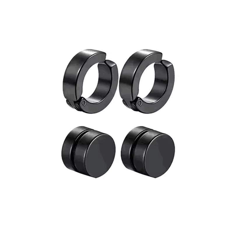 Mens Punk Cross Magnetic Earrings Set Stainless Steel Non Piercing 5 Pairs